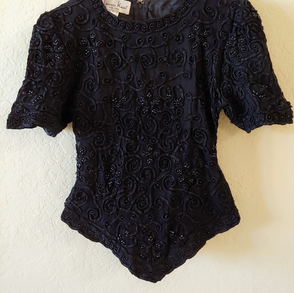 Laurence Kazar embroided black blouse